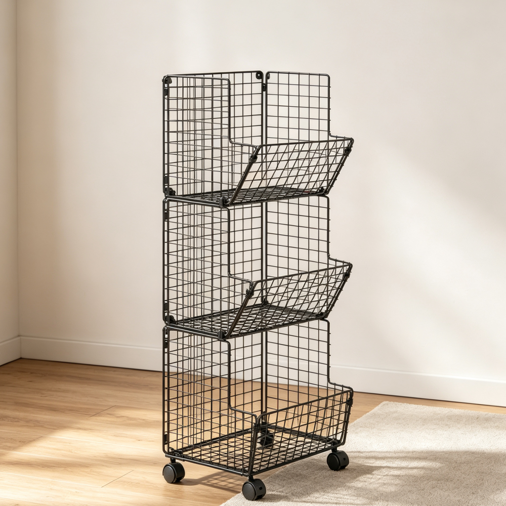 3-Tier Rolling Toy Storage Cart with 5 S-Hooks Outdoor